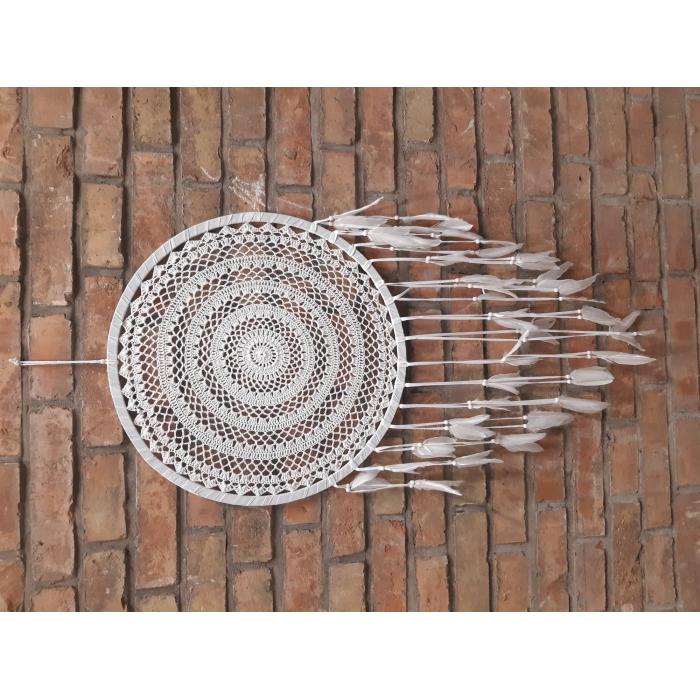 Bílý háčkovaný lapač snů - PHG, Lapač snů průměr 43 cm