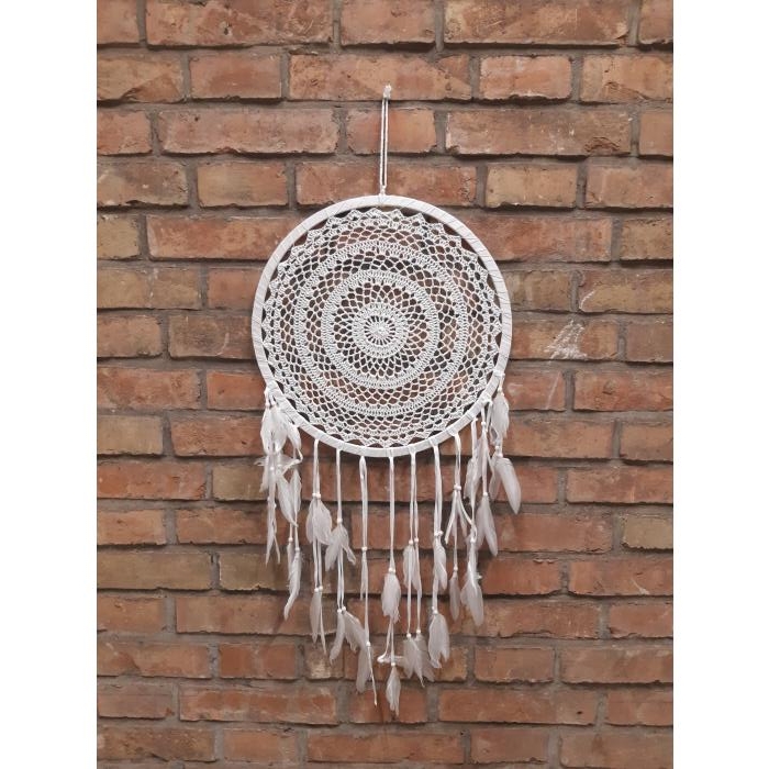 Bílý háčkovaný lapač snů - PHG, Lapač snů průměr 52 cm