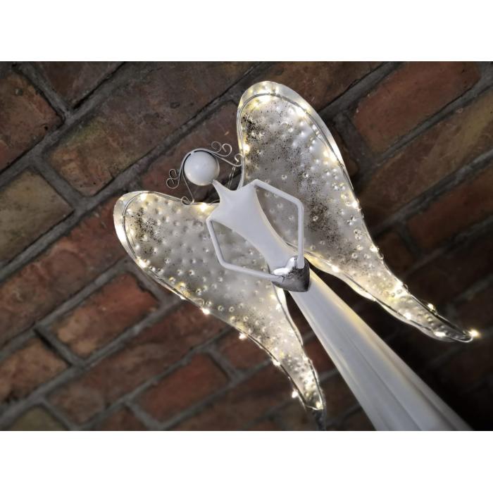 Bílý anděl se stříbrnými křídly - DS, výška 40cm, modlící se