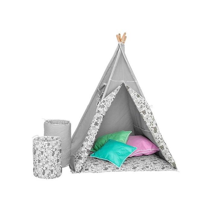 Šedé teepee se zvířátky