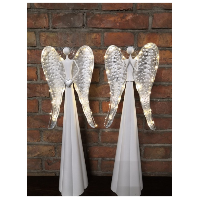 Bílý anděl se stříbrnými křídly  50cm - DS