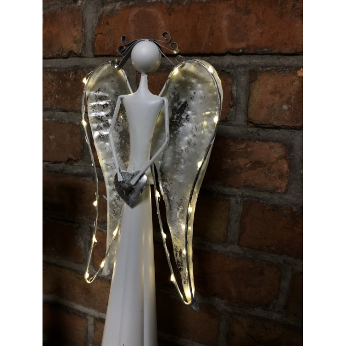 Bílý anděl se stříbrnými křídly 60cm - DS