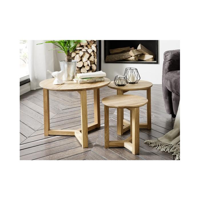 Konferenční stolek dubový set 3 kusů -WT -